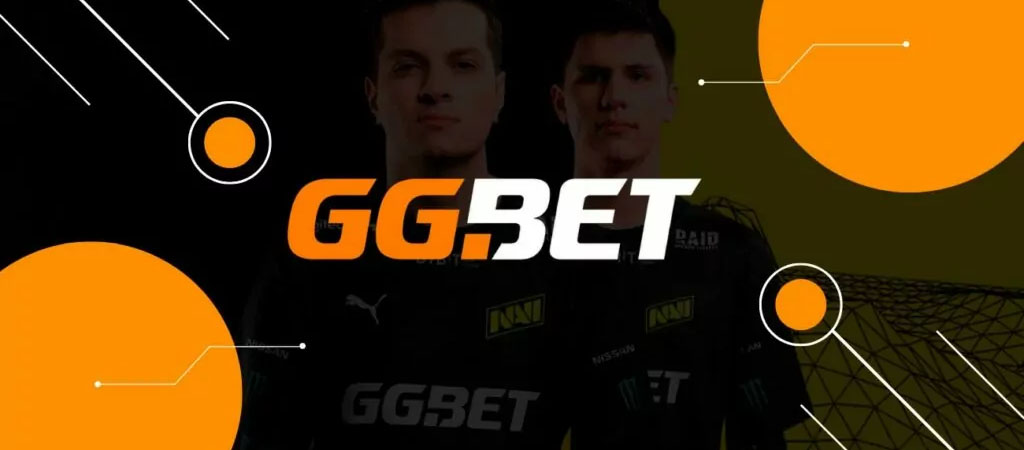 GG Bet logo, two football players in background, dynamic sports theme, betting promotion