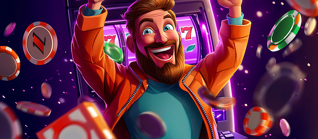 happy player, slot machine, casino chips, big win, online slots, gambling, excitement, jackpot, lucky spin, 777