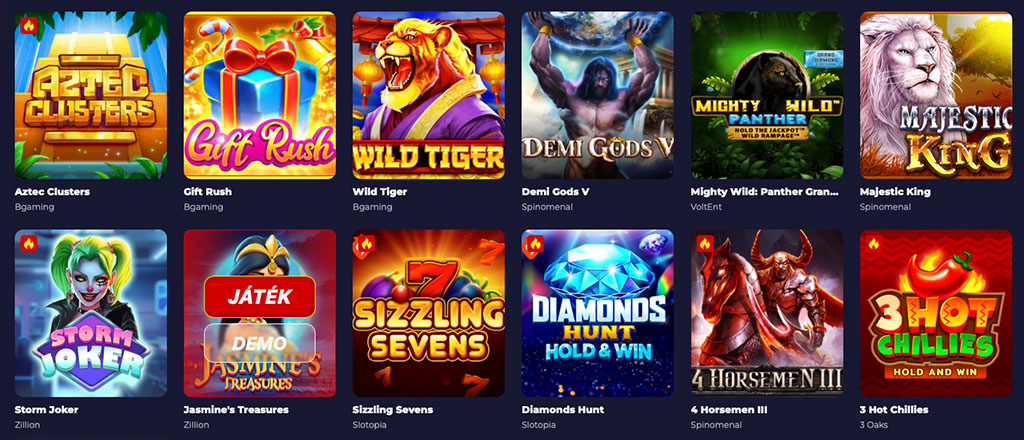 online slots, Aztec Clusters, Gift Rush, Wild Tiger, Demi Gods V, Storm Joker, Diamonds Hunt, Sizzling Sevens, Majestic King