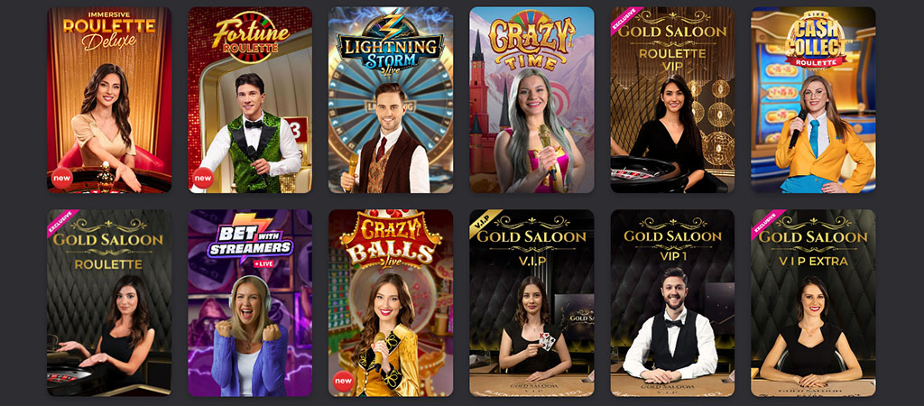 FezBet live casino games, Immersive Roulette Deluxe, Fortune Roulette, Lightning Storm, Crazy Time, Crazy Balls Live, dealers
