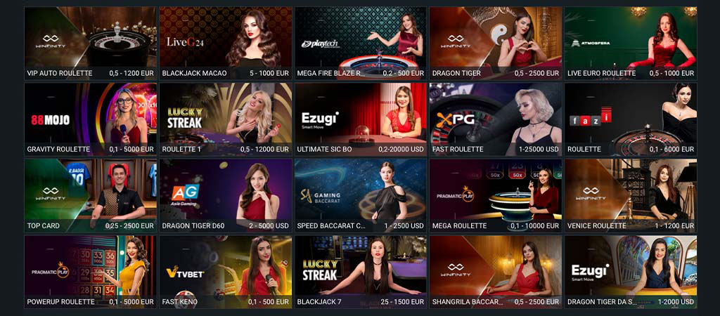 Betwinner live casino lobby, roulette and blackjack tables, live dealers, baccarat, dragon tiger, poker, real-time games