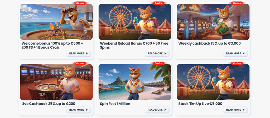 Cazimbo casino promotions, welcome bonus, free spins, weekend reload bonus, weekly cashback, live cashback, Stack’Em Up