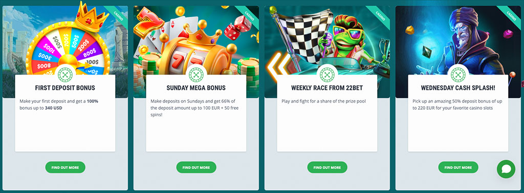 22bet, Free Spins, first deposit bonus, online casino