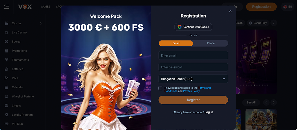 Register, Vox Casino Platform, online casino