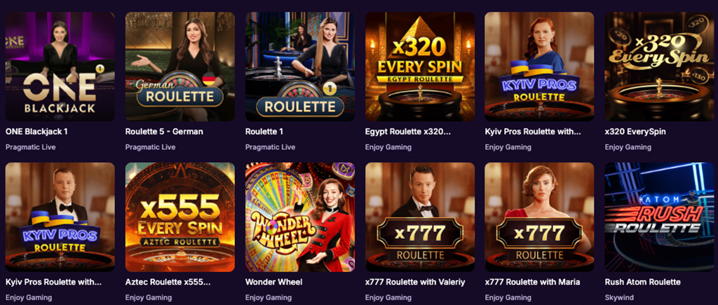 Available Live Casino Games, live roulette