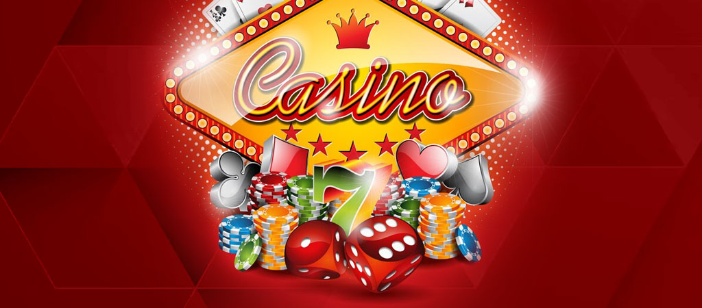 casino sign, poker chips, playing cards, dice, lucky 7, gambling icons, Casino Albania Online